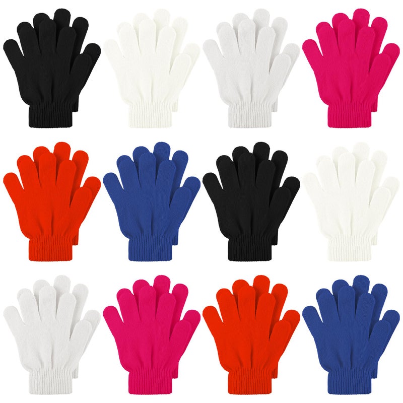 Cooraby 12 Pairs Kid's Winter Magic Gloves Children Stretchy Warm Magic Gloves Boys or Girls Knit Gloves for 6-12 Years - Image 1
